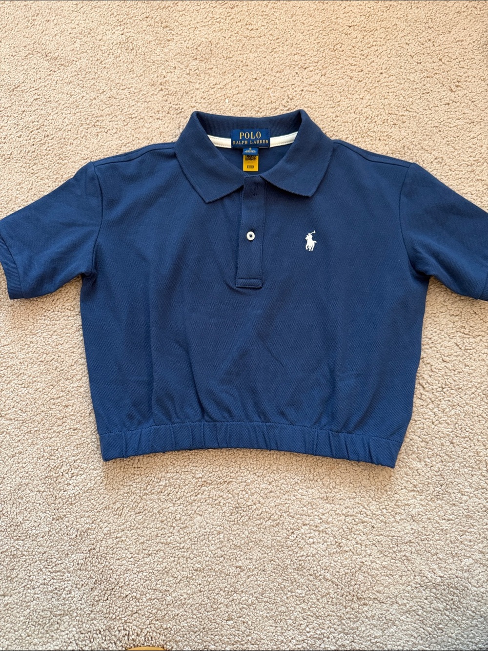 Polo by Ralph Lauren Navy Blue Kids Cropped Polo with White Pony